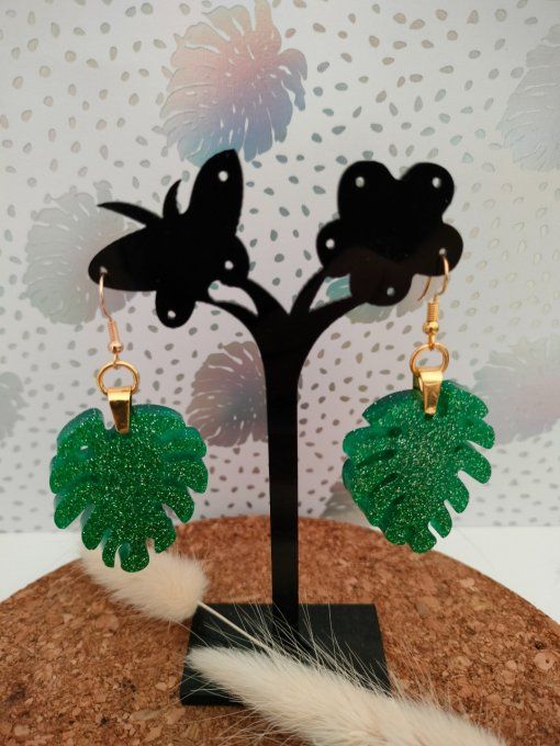 Boucles d'oreilles vertes/paillettes