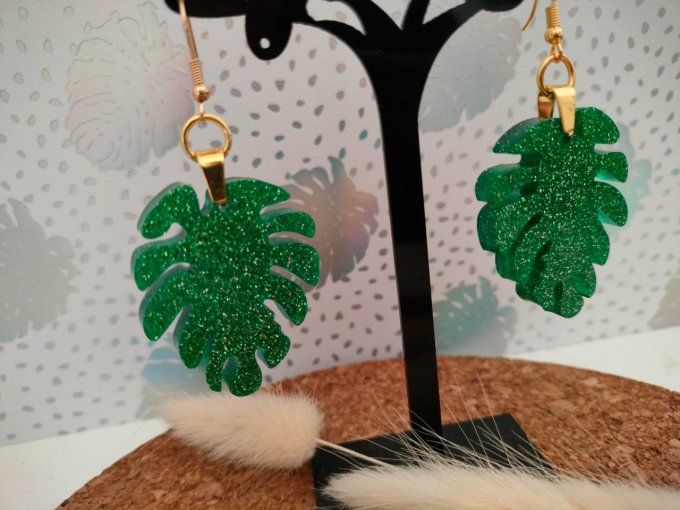 Boucles d'oreilles vertes/paillettes