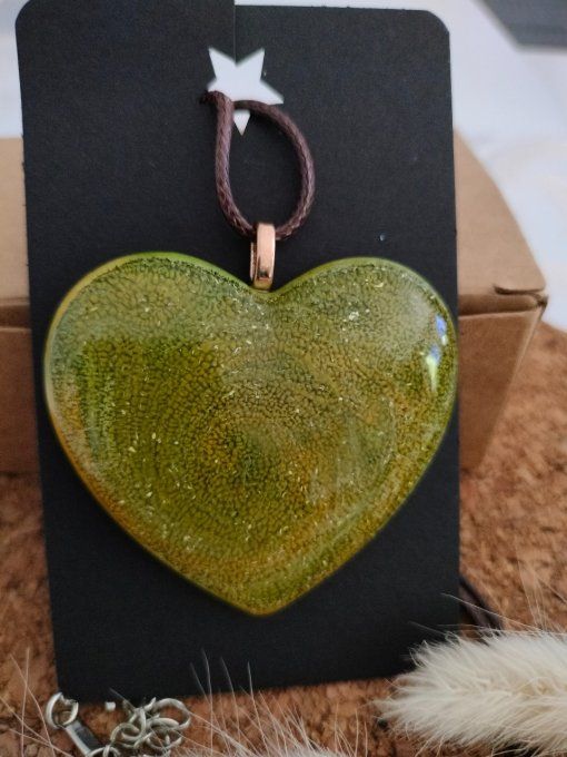 Collier coeur jaune/vert