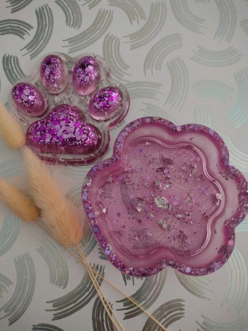 Patte de chat rose/argent