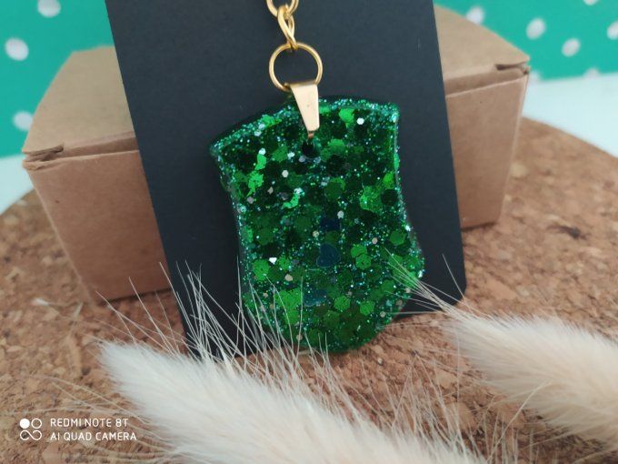 Porte-clés vert avec paillettes