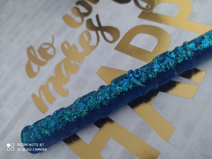 Stylo bleu/paillettes baguette (Encre bleue)