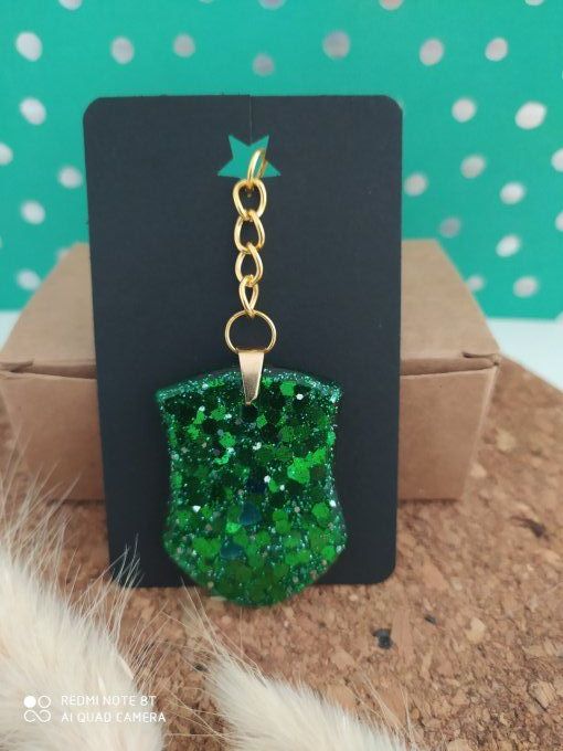 Porte-clés vert avec paillettes