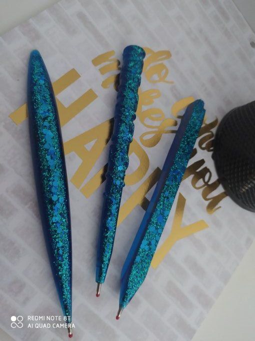 Stylo bleu paillettes (encre bleue)